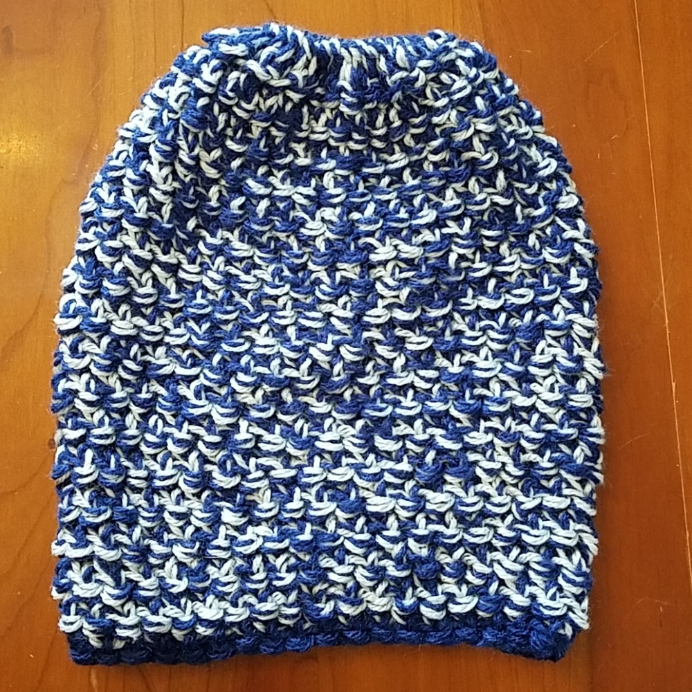 Blue Messy Bun Beanie